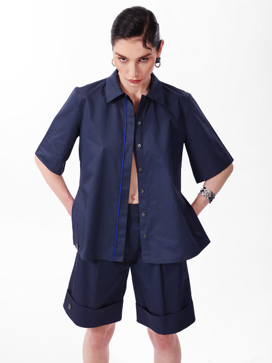 KNTLGY Lacivert Oversize Poplin A Kesim Gömlek