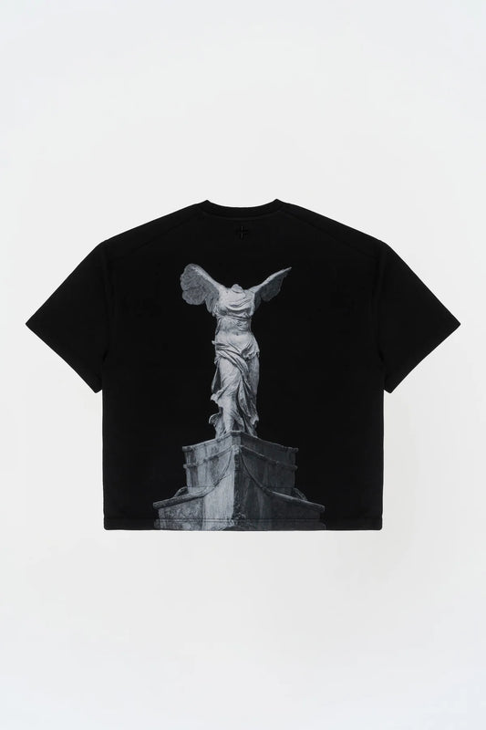 KNST Kısa Kollu Heykel Baskılı Box Fit Siyah T-Shirt