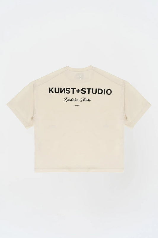 KNST Kısa Kollu Baskılı Box Fit Ekru T-Shirt