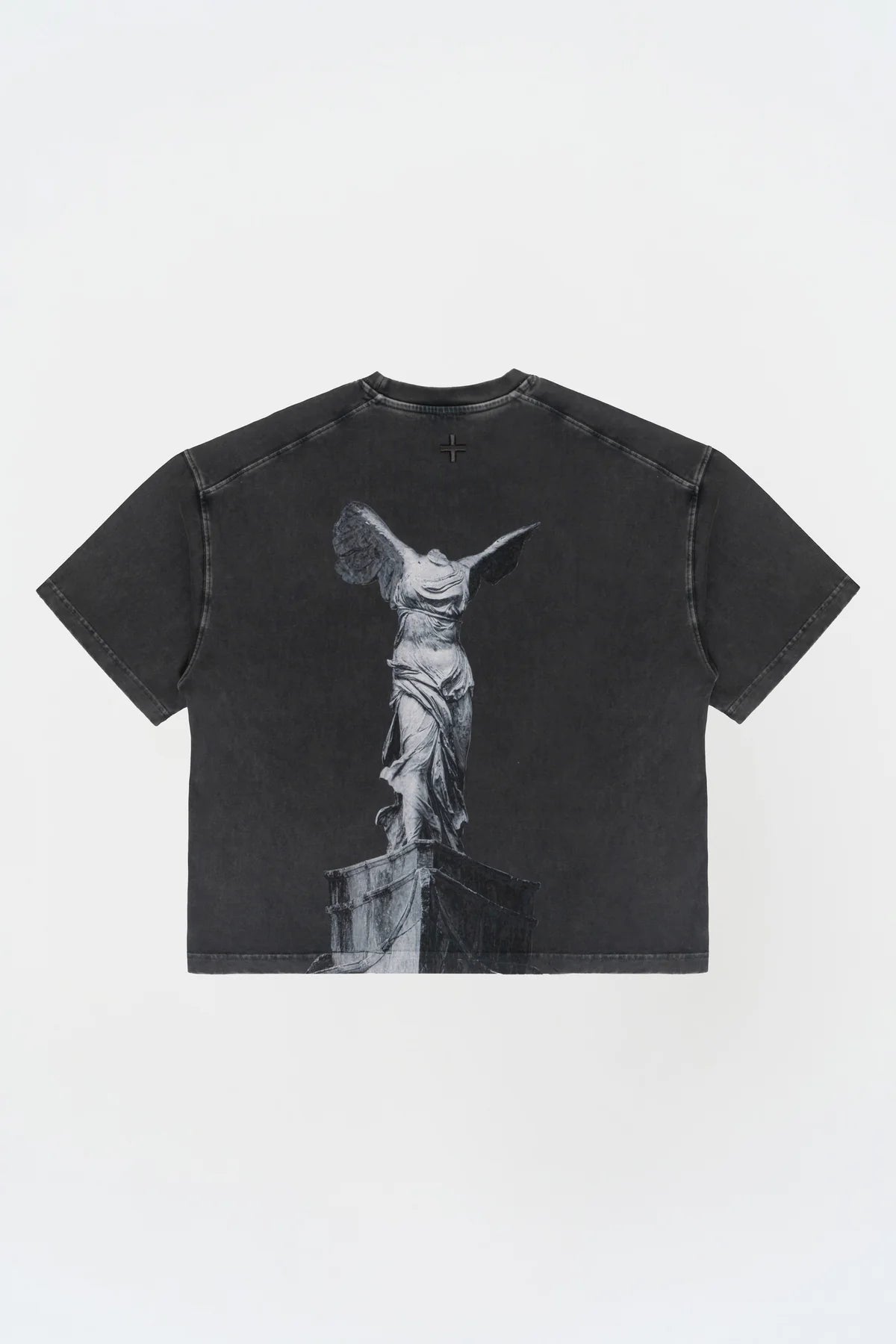 KNST Kısa Kollu Heykel Baskılı Box Fit Yıkamalı Gri T-Shirt