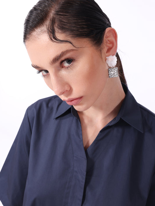 KNTLGY Lacivert Oversize Poplin A Kesim Elbise