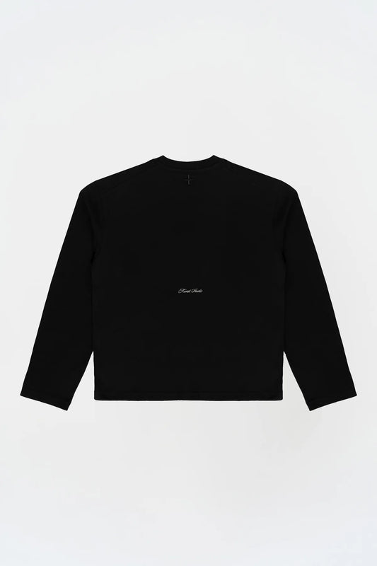 KNST Uzun Kollu Nakışlı Oversize Siyah T-Shirt