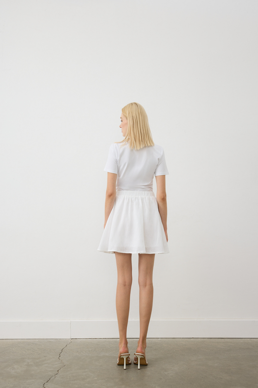 AB Keten Mini Kloş Etek Beyaz