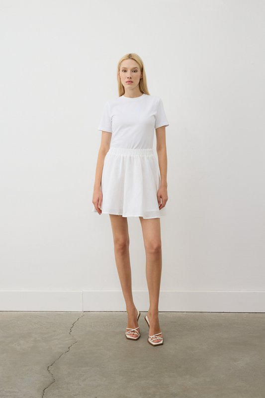 AB Keten Mini Kloş Etek Beyaz