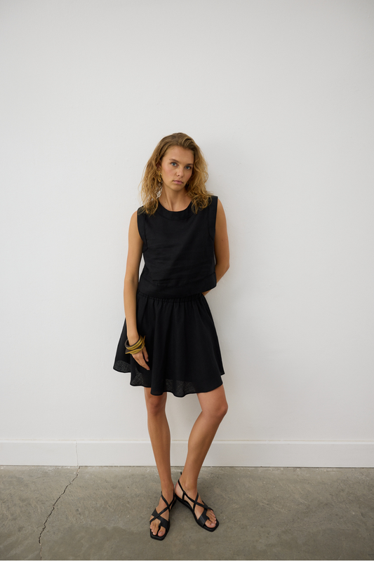 AB Keten Mini Kloş Etek Siyah