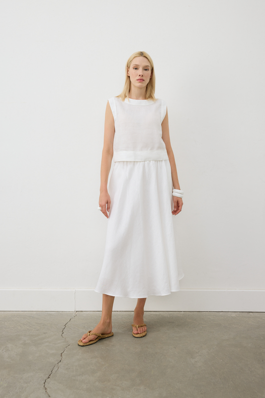 AB Keten Uzun Kloş Etek Beyaz