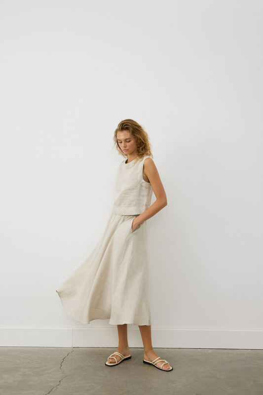 AB Keten Uzun Kloş Etek Natural