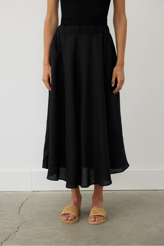 AB Keten Uzun Kloş Etek Siyah