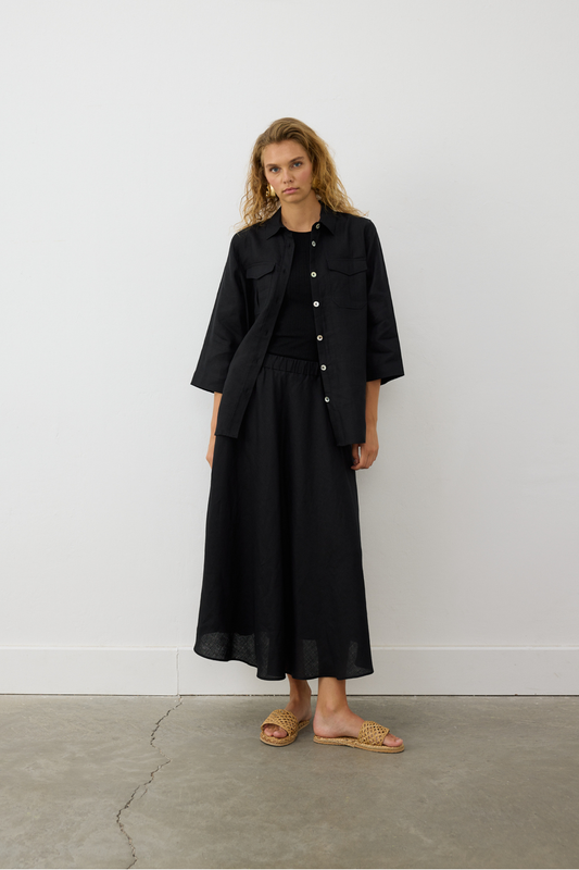 AB Keten Uzun Kloş Etek Siyah