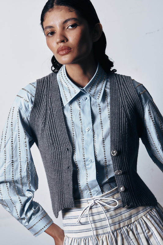 KNTLGY Multi Button Ribbed Yelek