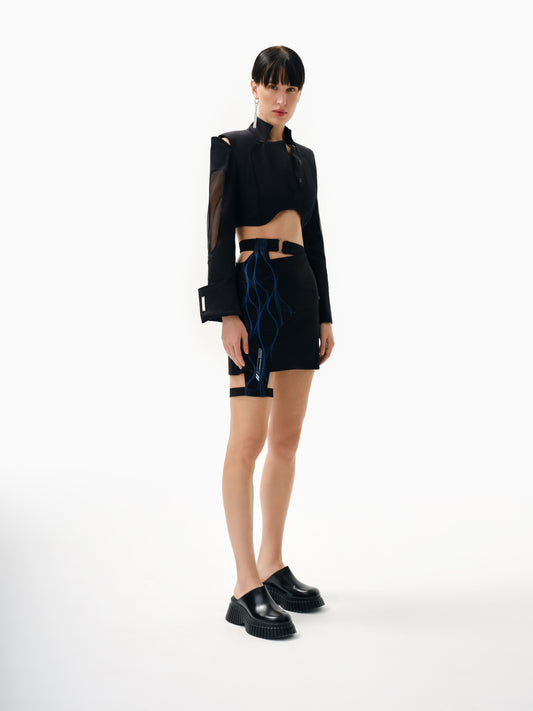 KNTLGY Siyah Organze Crop Gömlek