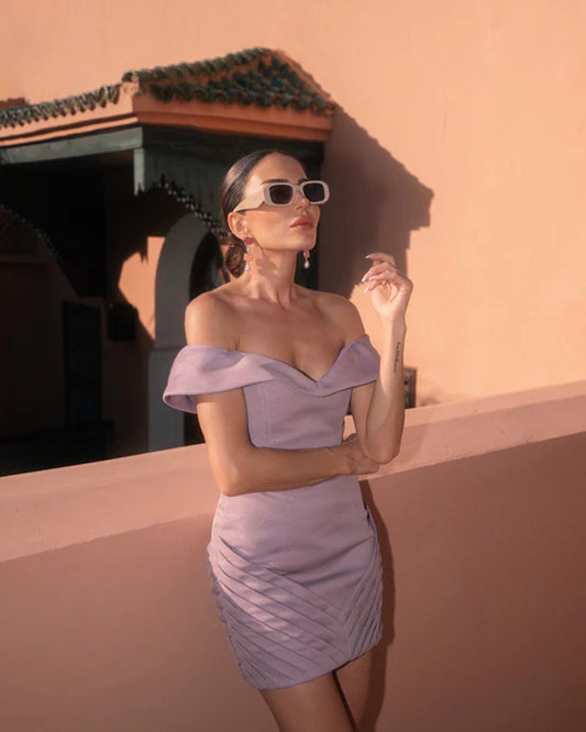 LN Elisa Omuz Dekolteli Pembe Mini Elbise