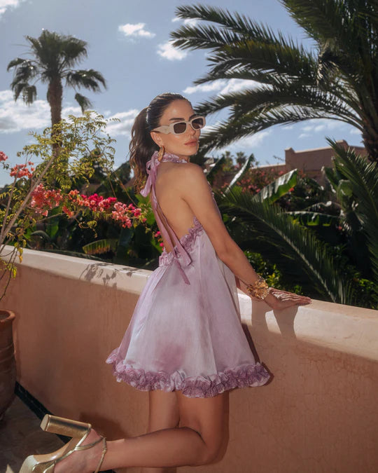 LN Isabella Dantel Fırfırlı Pembe Mini Elbise