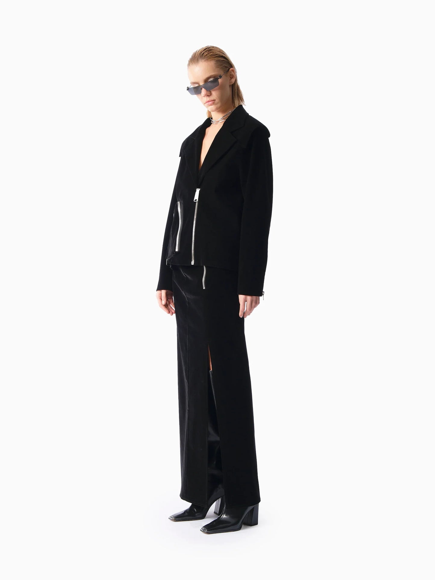 KNTLGY Velvet Fuse Zipped Ceket