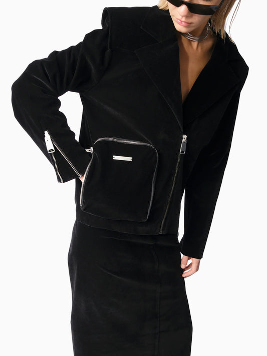 KNTLGY Velvet Fuse Zipped Ceket
