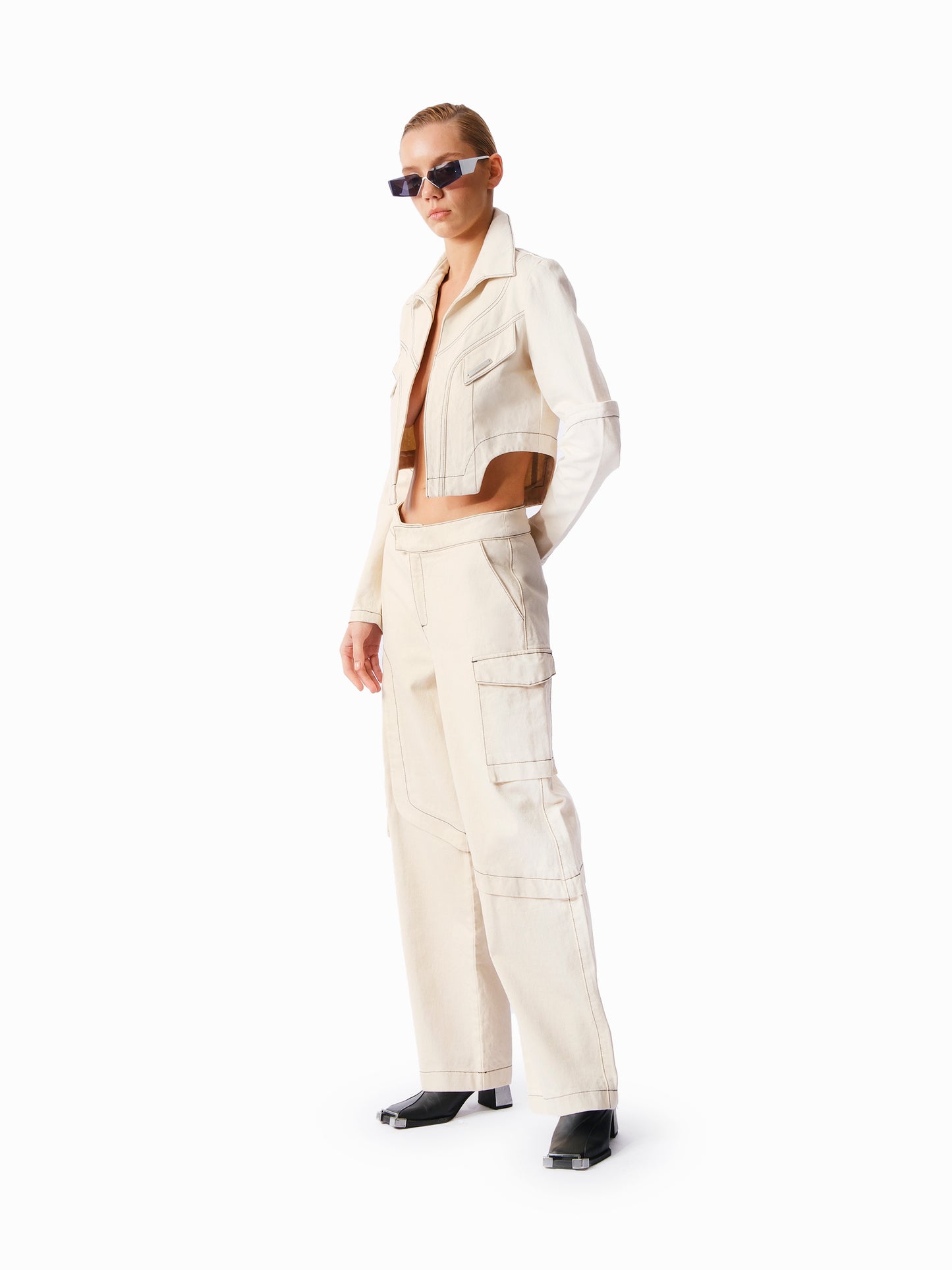 KNTLGY Bej Denim Kargo Pantolon