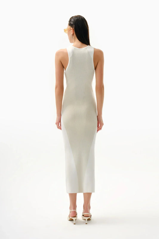 KNTLGY Nervürlü Bej Midi Elbise