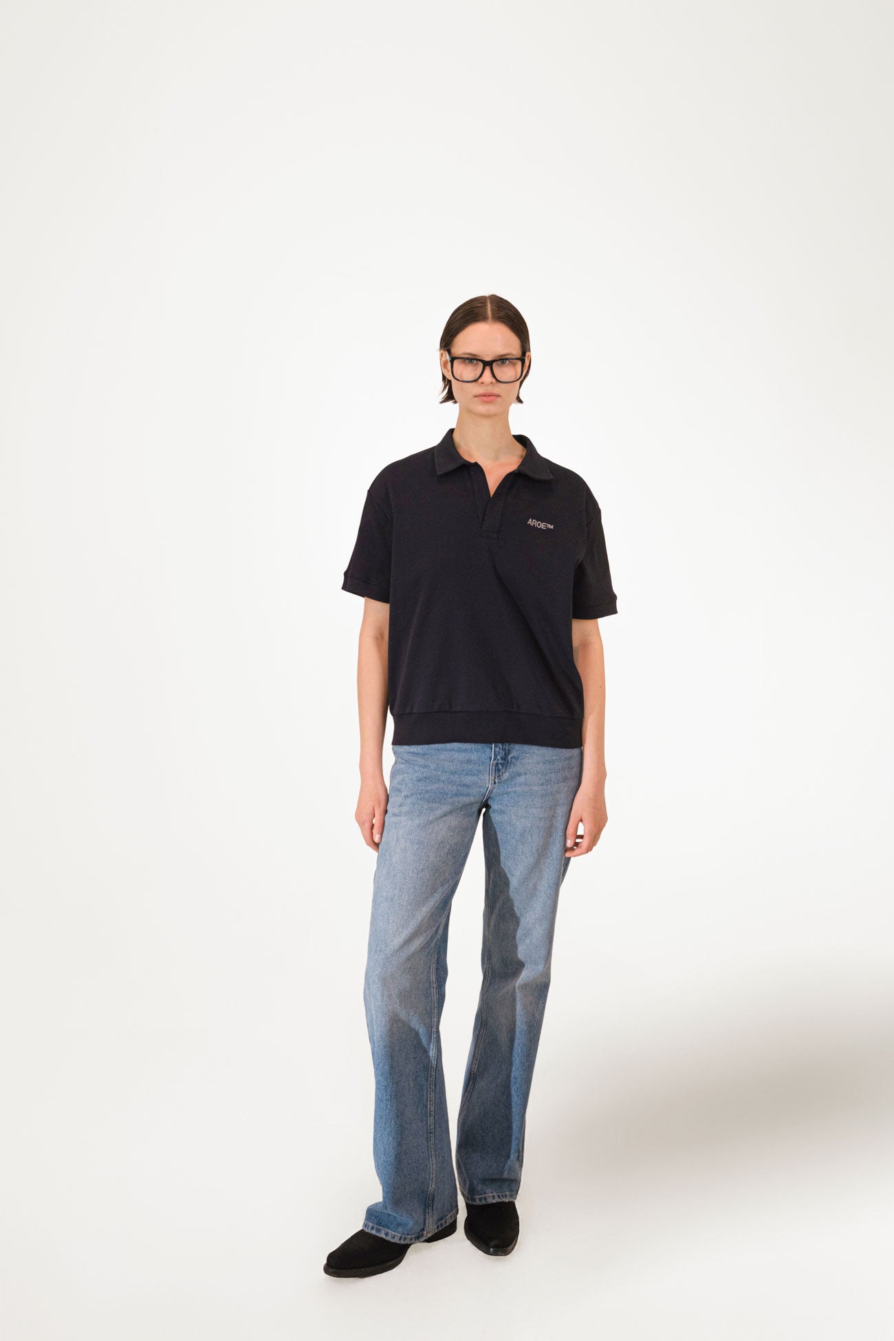 AR Siyah Ribbed Polo Tee