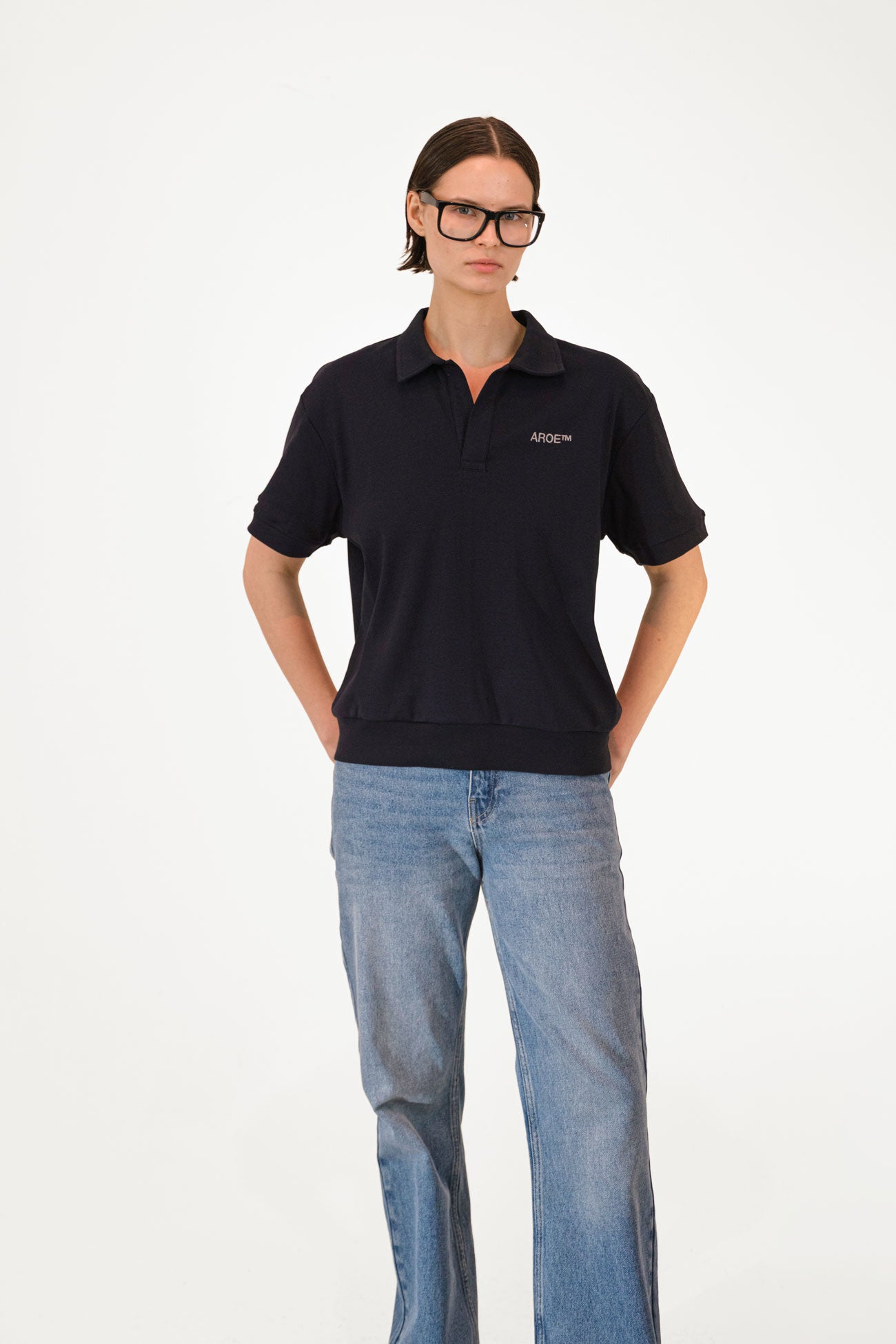 AR Siyah Ribbed Polo Tee