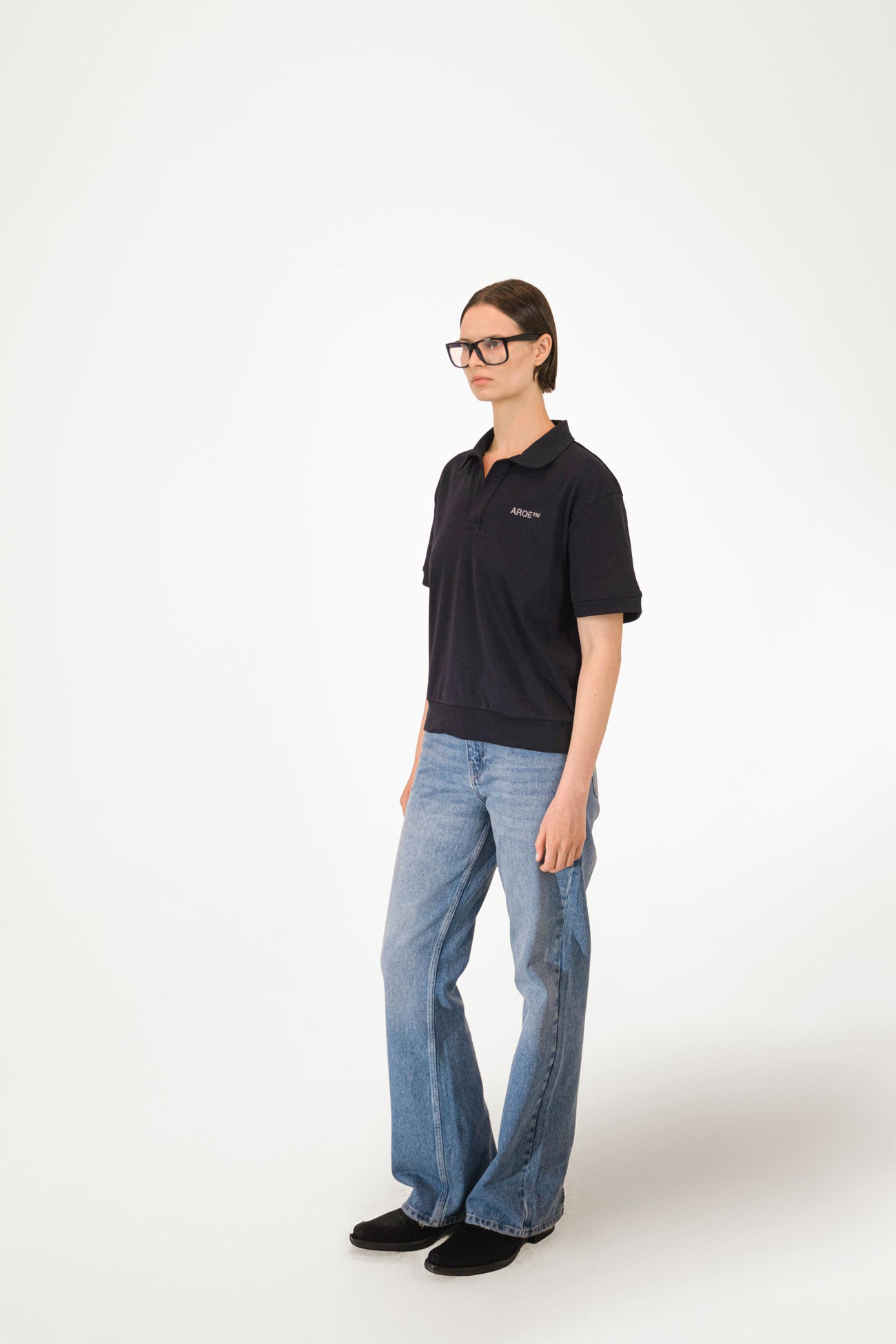 AR Siyah Ribbed Polo Tee