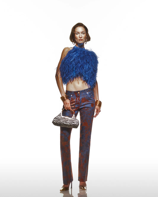 MS Devekuşu Tüylü Askılı Kısa Üst