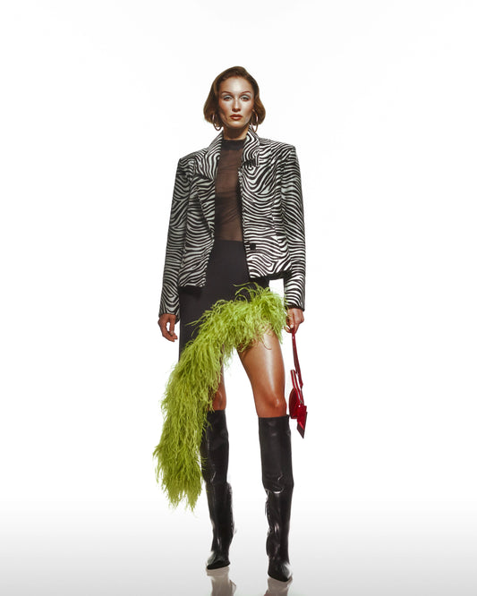 MS Yeşil Devekuşu Tüylü Asimetrik Etek