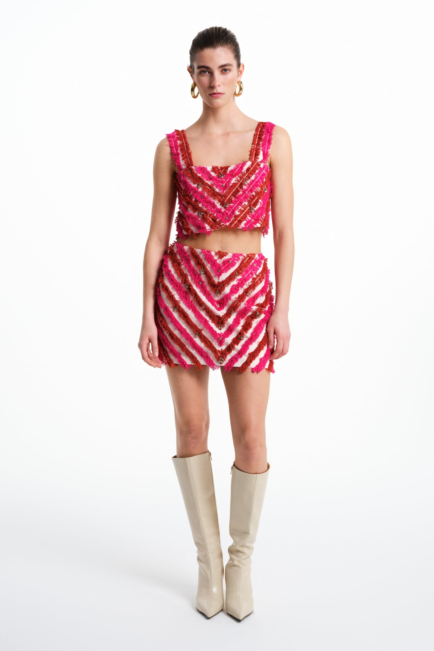 pembe tarçın buklet detaylı crop top, Buklet askılı kısa bluz görseli, Metal detaylı kadın üst