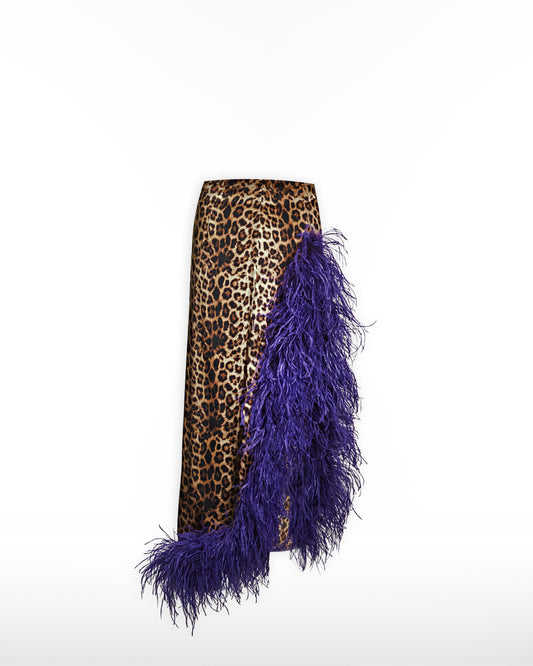 MS Devekuşu Tüylü Leopar Desenli Etek