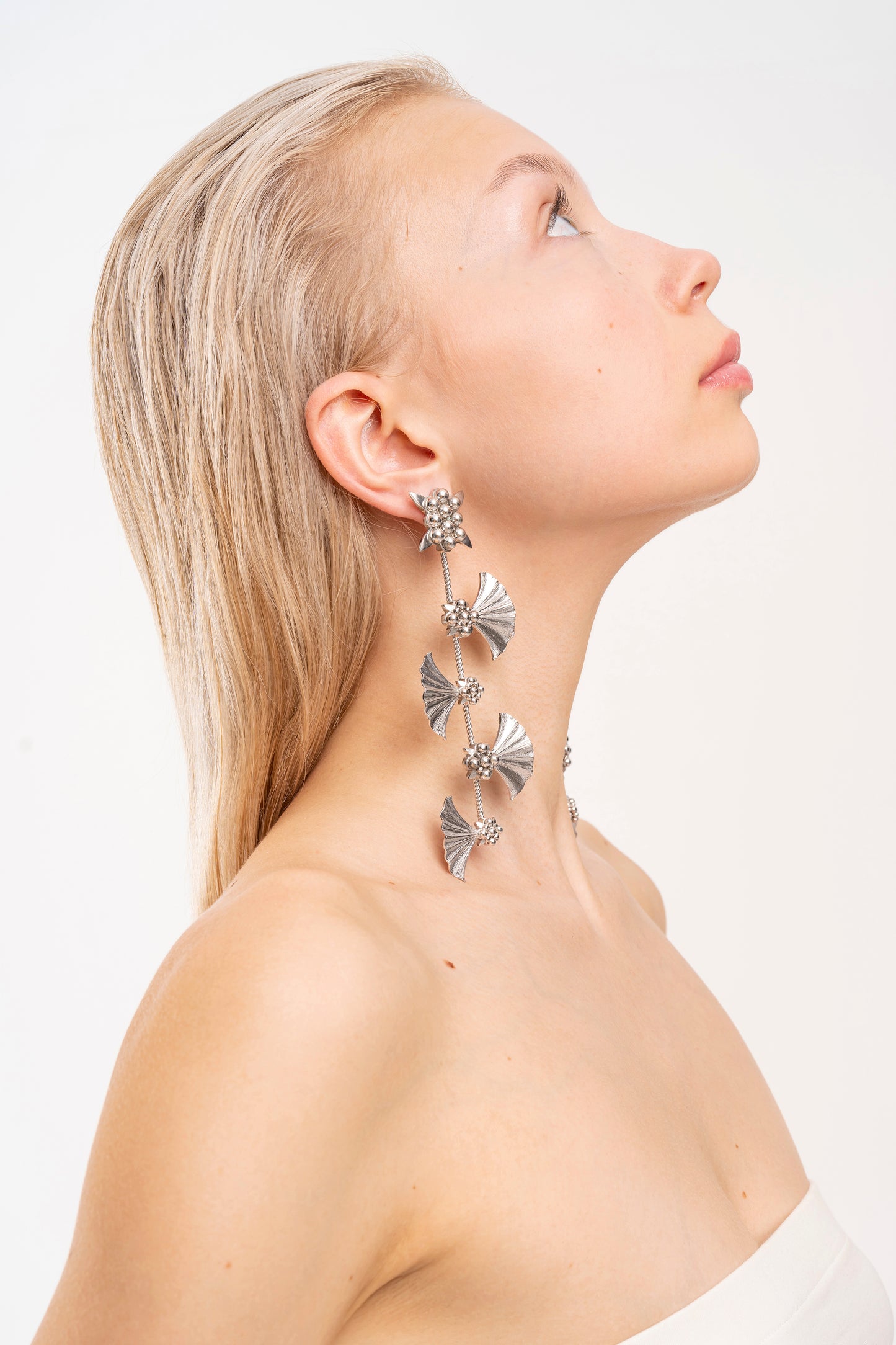 L Ivy Long Silver Earrings