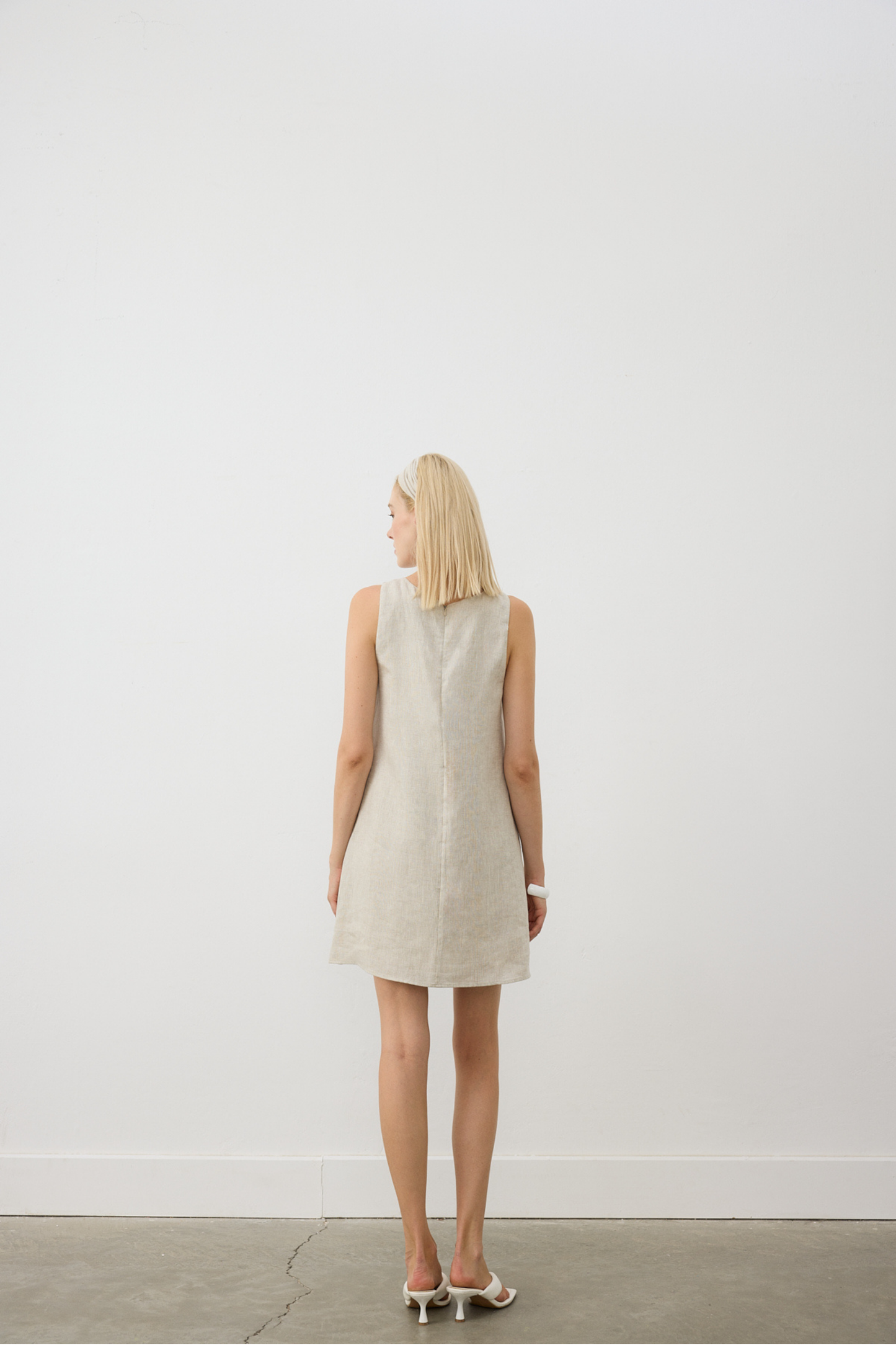 AB Keten Halter Yaka Mini Natural Elbise