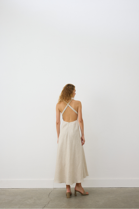 AB Keten Sırtı Açık Elbise Natural