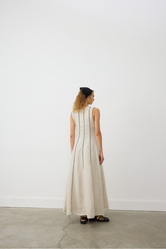 AB Keten Bisiklet Yaka Biyeli Natural Elbise