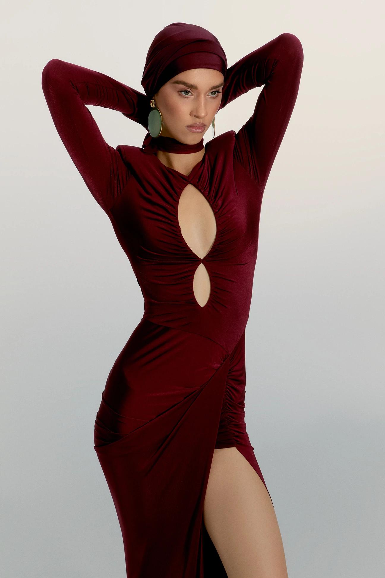 AR Noche Burgundy Maxi Elbise