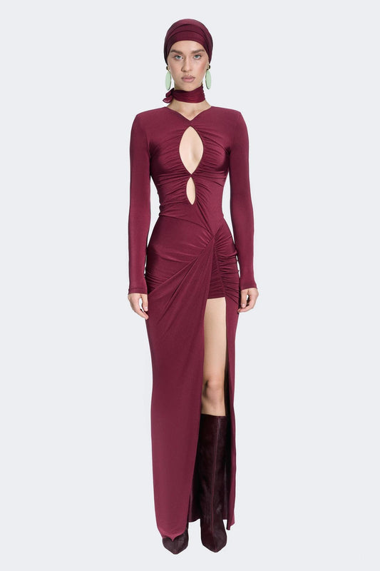 AR Noche Burgundy Maxi Elbise