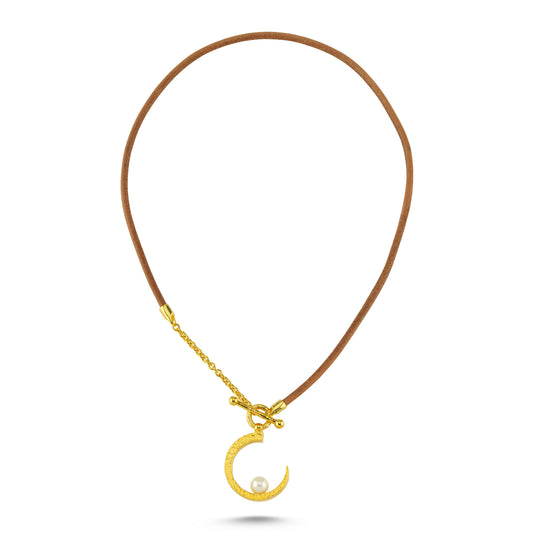 M Vermeil & Leather Luna Kolye
