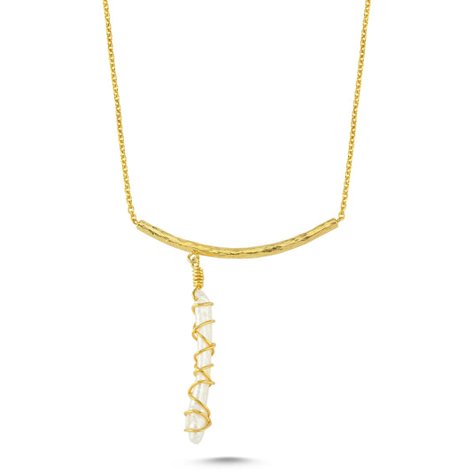 M Stick Pearl Dangle Kolye
