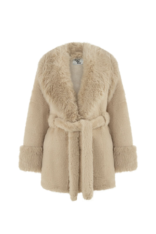 STD Marma Taş Rengi Kürk Kaban