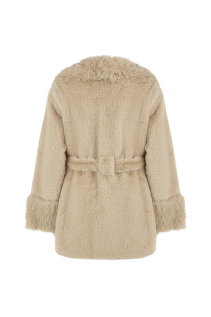 STD Marma Taş Rengi Kürk Kaban