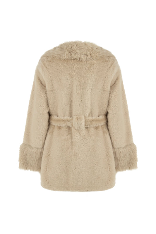 STD Marma Taş Rengi Kürk Kaban