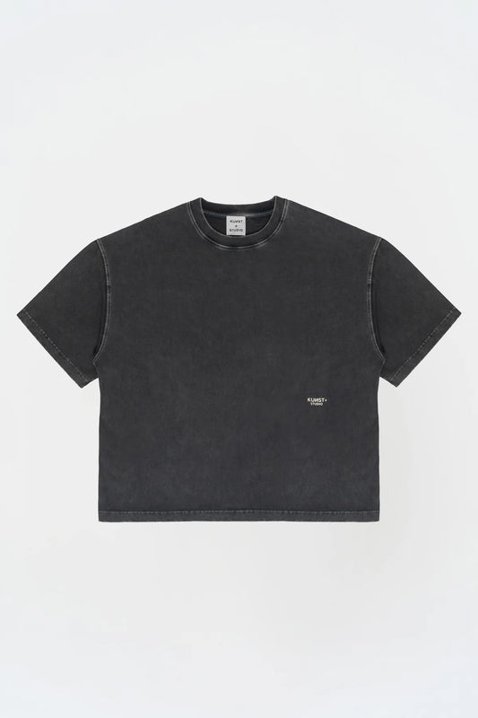 KNST Kısa Kollu Heykel Baskılı Box Fit Yıkamalı Gri T-Shirt