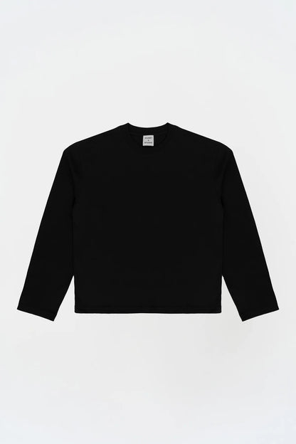 KNST Uzun Kollu Nakışlı Oversize Siyah T-Shirt