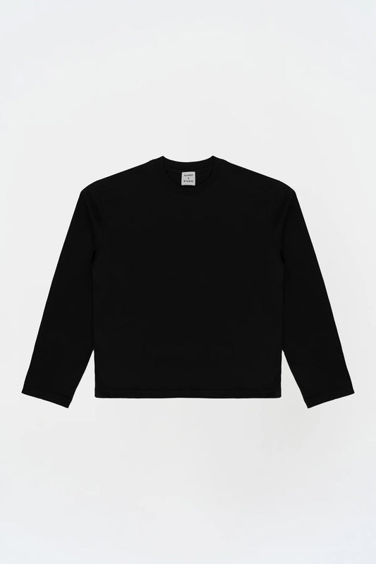 KNST Uzun Kollu Nakışlı Oversize Siyah T-Shirt