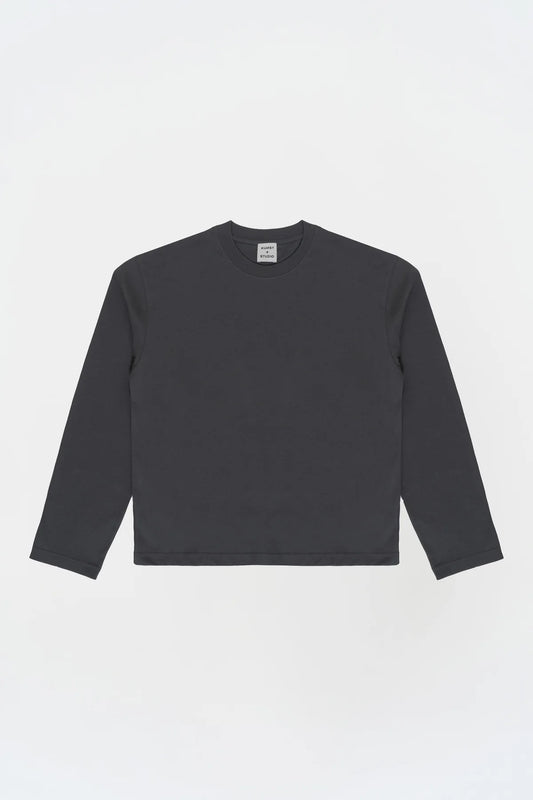 KNST Uzun Kollu Nakışlı Oversize Gri T-Shirt