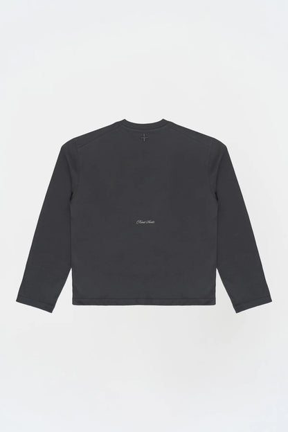 KNST Uzun Kollu Nakışlı Oversize Gri T-Shirt