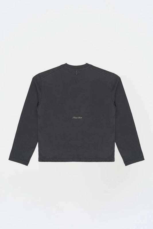 KNST Uzun Kollu Nakışlı Oversize Gri T-Shirt