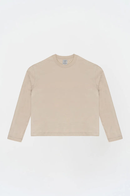 KNST Uzun Kollu Nakışlı Oversize Krem T-Shirt