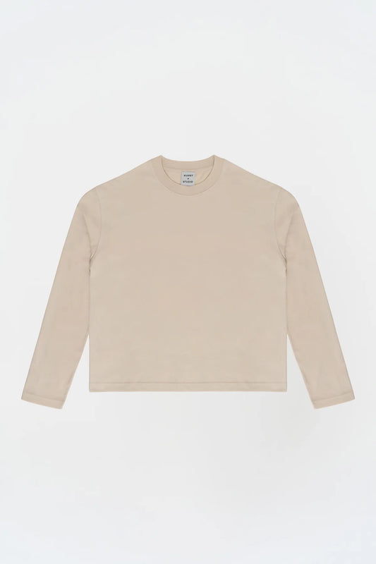 KNST Uzun Kollu Nakışlı Oversize Krem T-Shirt