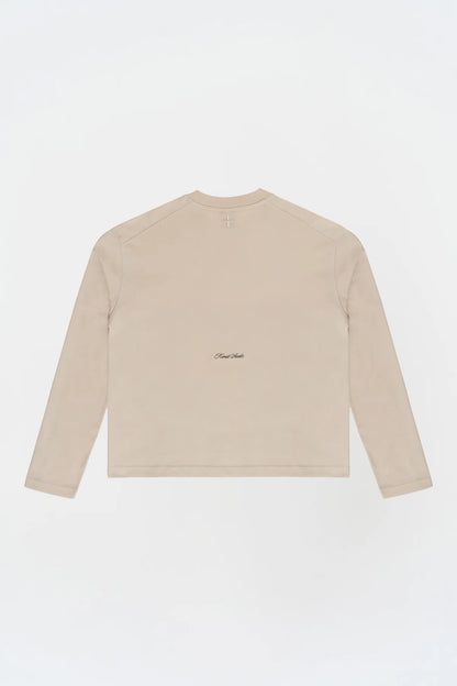 KNST Uzun Kollu Nakışlı Oversize Krem T-Shirt