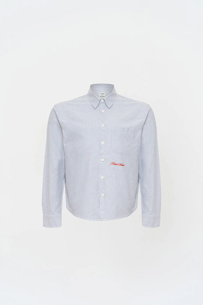 KNST Box Fit Nakışlı Mavi Beyaz Gömlek