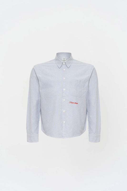 KNST Box Fit Nakışlı Mavi Beyaz Gömlek